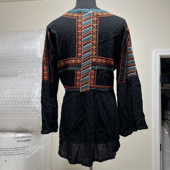 Time For Me Blazer Black Floral Embroidered Open Front Boho S Whinsigoth Aztec - Picture 2 of 11